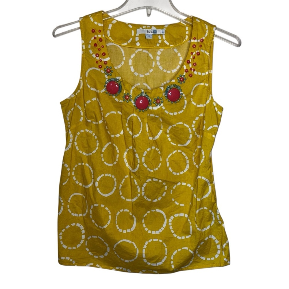 Boden Beaded Yellow Sleeveless Cotton Top Size 4